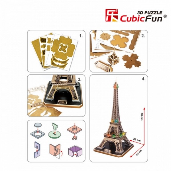 Продукт CubicFun Eiffel Tower - 3D Пъзел с LED - 0 - BG Hlapeta