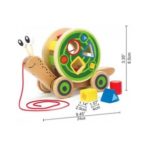 Hape - Дървена играчка Охлюв с въже за дърпане
