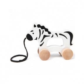 Hape - Дървена играчка зебра с въже за дърпане