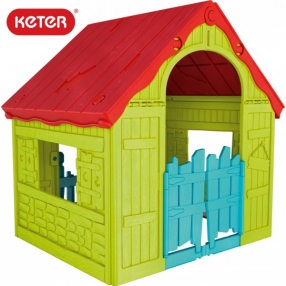 Keter Wonderfold - сгъваема пластмасова къща за игра зелено/червено/синьо