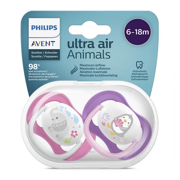 Продукт Philips AVENT Ultra Air Happy - 2 бр. ортодонтични залъгалки 6-18м с декорация Надпис Love в кутия за стерилизиране - 0 - BG Hlapeta