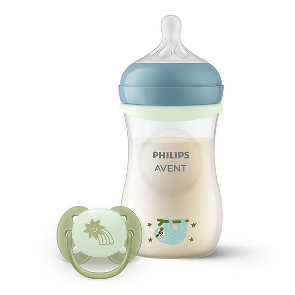 Продукт Нощен комплект за бебе Philips AVENT SCD838/17 със шише за хранене - Natural Response 260 мл с биберон без протичане със среден поток и залъгалка Ultra Soft - 0 - BG Hlapeta