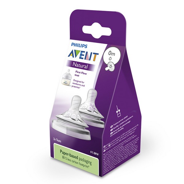 Продукт Philips AVENT Natural SCF657/27 - Комплект от 2 броя биберони за хранене на новородено със свободен поток и много бавен дебит, 0м - 0 - BG Hlapeta