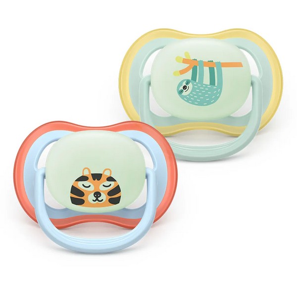 Продукт Philips AVENT Ultra Air NightTime - 2 броя светещи в тъмното, ортодонтски силиконови залъгалки, 0-6м, с картинки, в кутия за стерилизиране - 0 - BG Hlapeta