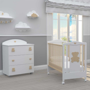 BAMBINO CASA Teddy naturale - Комплект 2ч. бебешко легло + скрин с пуш механизми BAMBINO CASA Teddy naturale - Комплект 2ч. бебешко легло + скрин с пуш механизми