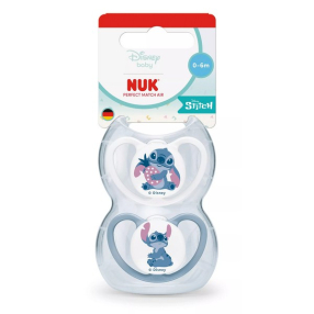 NUK Perfect Match - Биберон залъгалка, силикон 0-6мес. 2бр., AIR, Stitch NUK Perfect Match - Биберон залъгалка, силикон 0-6мес. 2бр., AIR, Stitch
