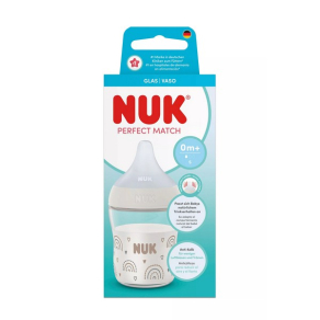 NUK Perfect Match - Стъклено шише 120мл. със силиконов биберон за хранене S, 0+мес.