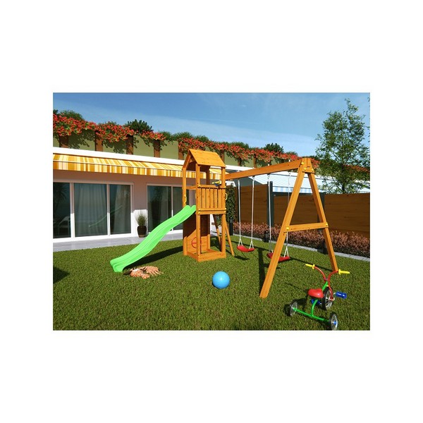Продукт Fungoo FLAPPI - дървена детска площадка с пързалка и 2 люлки - 0 - BG Hlapeta
