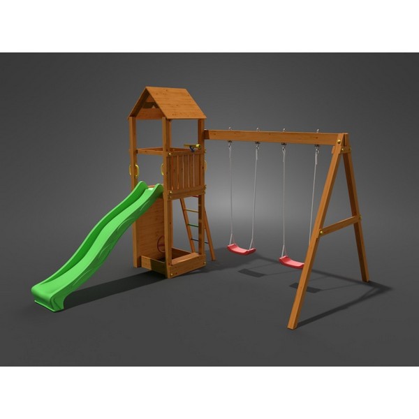 Продукт Fungoo FLAPPI - дървена детска площадка с пързалка и 2 люлки - 0 - BG Hlapeta