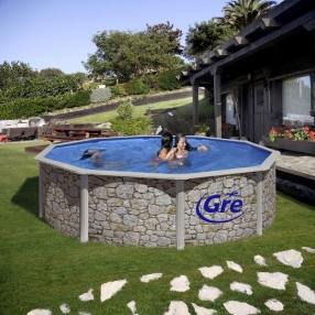 GRE CERDENA - Сглобяем басейн с метална стена , кръг, имитация на камък, ф460 h 120см.