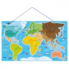 Woody - Магнитна карта на света, пъзел с магнитни части и игра, 2 в 1