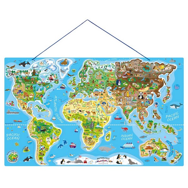 Продукт Woody - Магнитна карта на света, пъзел с магнитни части и игра, 2 в 1 - 0 - BG Hlapeta