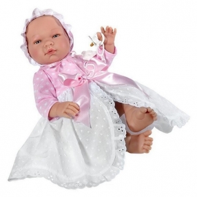 Asi - Кукла-бебе Мария с дълга бяло-розова рокличка