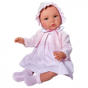 Asi - Кукла-бебе Лея с рокля, плетена жилетка и шапка