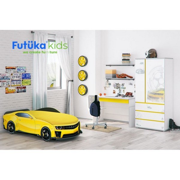 Продукт Futuka Kids UNO - Легло Камаро с матрак Флок-Алкантара +дънно осветление +светещи фарове  и мек спойлер 192/ 80/ 56 см. - 0 - BG Hlapeta