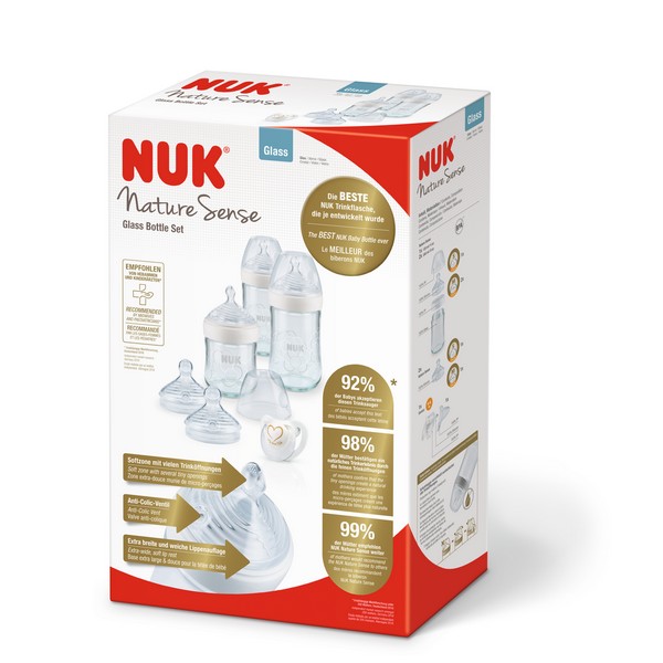 Продукт NUK NATURE SENSE - сет стъклени шишета + бибeрон залъгалка силикон 0-6мес. - 0 - BG Hlapeta
