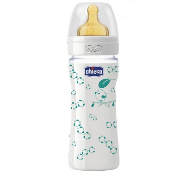 CHICCO Шише стъкло каучук 240 мл. 0м+