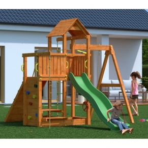 Fungoo ACTIVER - дървена детска площадка с пързалка и люлки