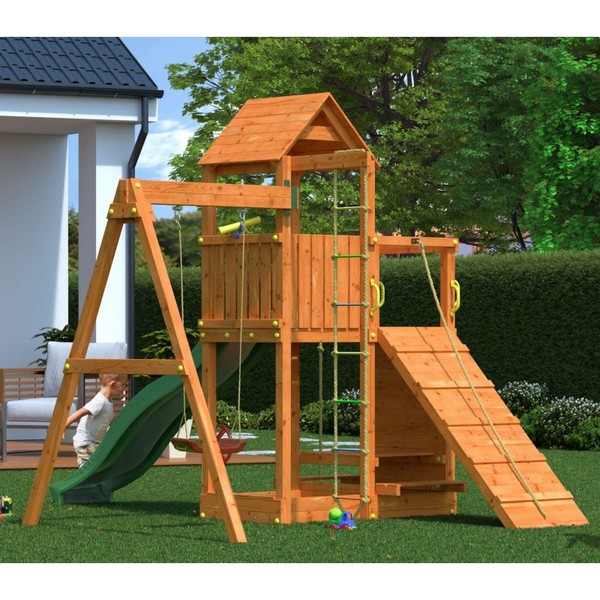Продукт Fungoo ACTIVER - дървена детска площадка с пързалка и люлки - 0 - BG Hlapeta