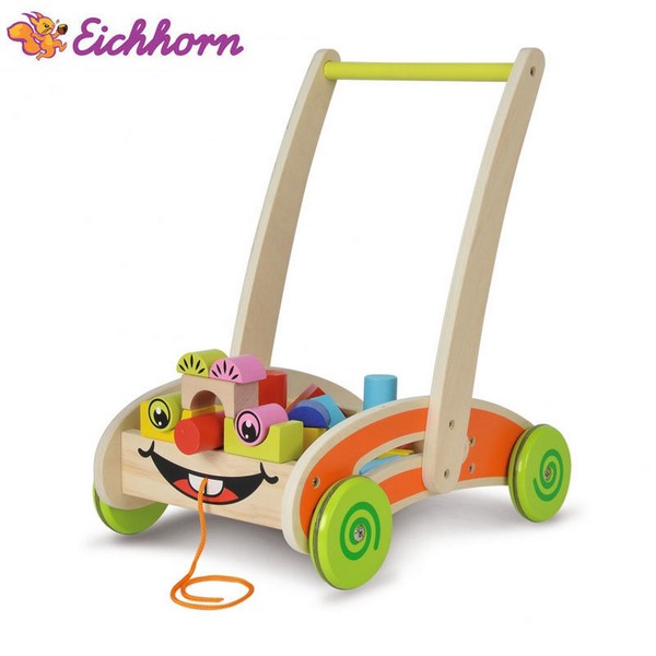 Продукт Eichhorn - Дървена количка за прохождане с кубчета 2в1 - 0 - BG Hlapeta