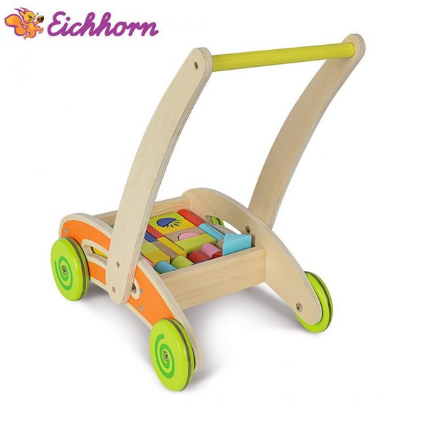 Продукт Eichhorn - Дървена количка за прохождане с кубчета 2в1 - 0 - BG Hlapeta