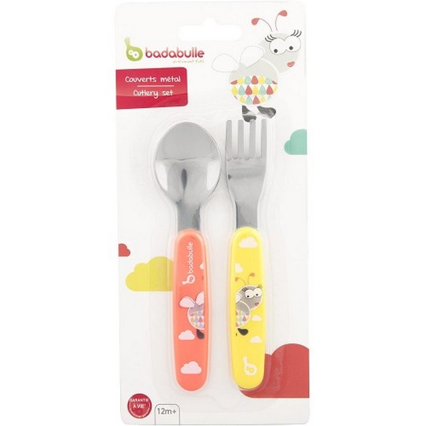 Продукт Badabulle - Детски комплект прибори за хранене от неръждаема стомана розов - 0 - BG Hlapeta
