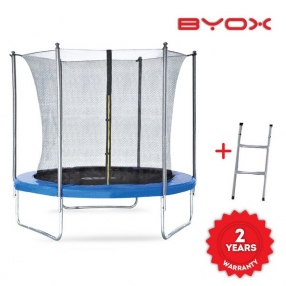 Byox Spring - Детски батут с вътрешна мрежа и стълба (244 см) + дъждобран