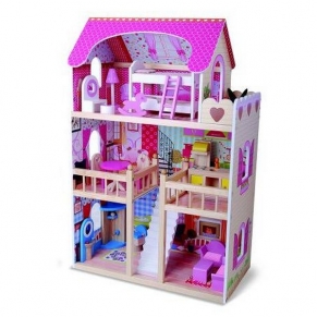 Moni Emily - Дървена къща за кукли с обзавеждане