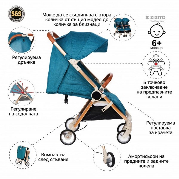 Продукт Zizito FEEBY - Детска количка с швейцарска конструкция и дизайн - 0 - BG Hlapeta