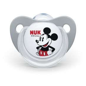 NUK Mickey - Биберон залъгалка силикон 6-18 мес. 1бр. + кутийка за съхранение и стерилизация в микровълнова