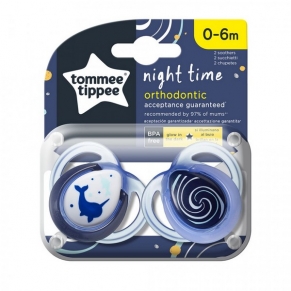 Tommee Tippee - Ортодонтични залъгалки - NIGHT TIME 0-6М