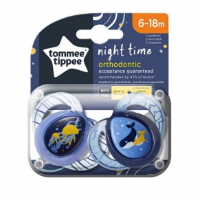 Tommee Tippee - Ортодонтични залъгалки NightTime 6-18m - 2 бр./оп.
