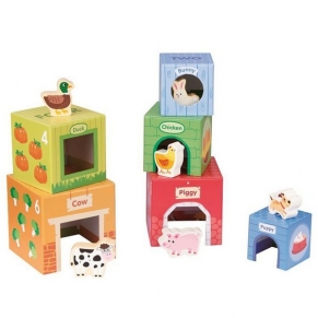 Lelin Toys - Kартонени кубчета за най-малките, с дървени животни