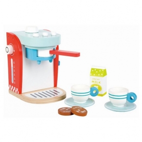 Lelin Toys - Дървена детска кафе машина, със сервиз за кафе
