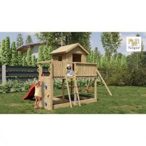 Fungoo GALAXY L - дървена детска площадка с пързалка и 2 люлки