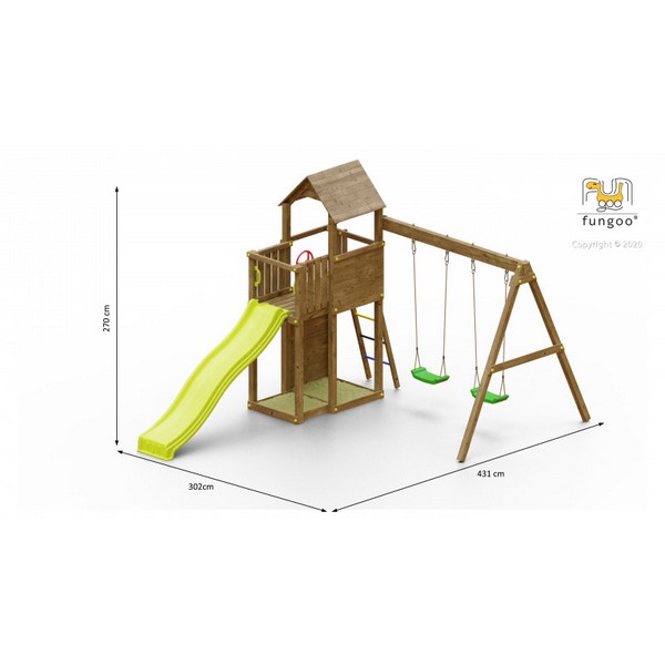 Продукт Fungoo Boomer 3 - дървена детска площадка с пързалка и 2 люлки - 0 - BG Hlapeta