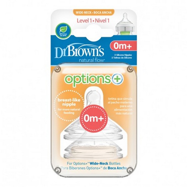 Продукт Dr.Brown's Wide-Neck Options+ - Биберони за шишета 0м.+ 2бр. - 0 - BG Hlapeta