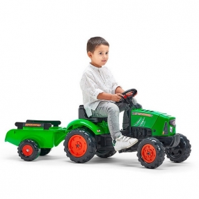 Falk - Детски трактор с ремарке, отварящ се капак и педали - зелен