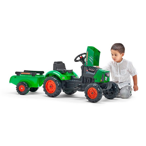 Продукт Falk - Детски трактор с ремарке, отварящ се капак и педали - зелен - 0 - BG Hlapeta