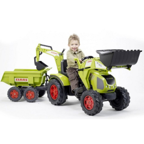 Falk Claas - Голям детски трактор с педали, ремарке, гребло и кофа 