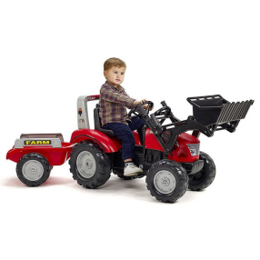 Falk Mc Cormick backhoe - Детски багер с ремарке и педали - червен
