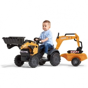Falk - Детски трактор с две гребла, ремарке и педали - жълт