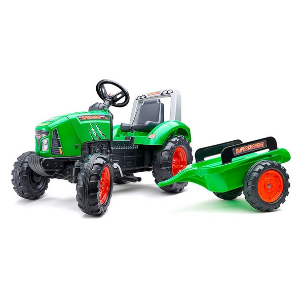 Продукт Falk Supercharger - Детски трактор с отварящ се капак и ремарке - зелен - 0 - BG Hlapeta