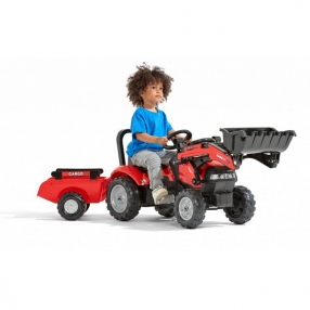Falk - Детски трактор с гребло, ремарке и педали - червен