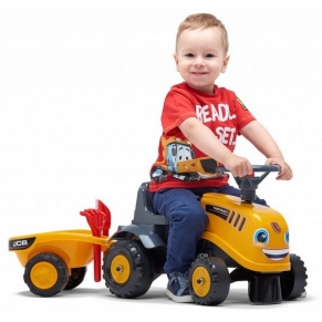 Falk JCB - Бебешки трактор с ремарке, гребло и лопатка - жълт