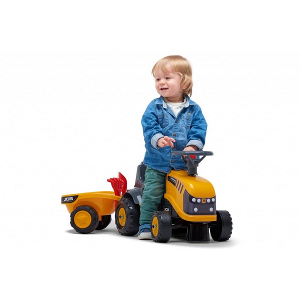 Продукт Falk JCB - Бебешки трактор с ремарке, гребло и лопатка - жълт - 0 - BG Hlapeta