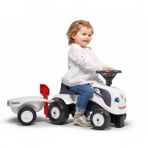 Falk - Бебешки трактор с ремарке, гребло и лопатка – бял