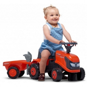 Falk - Бебешки трактор с ремарке, гребло и лопатка – оранжев
