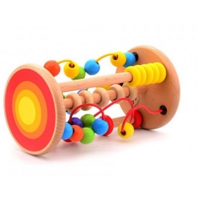 Jouéco Цилиндър с лабиринт с мъниста - Дървена дидактическа играчка, 3 игри в едно