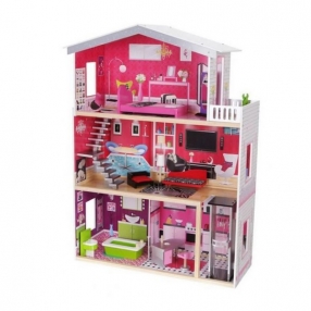 Moni Toys Isabella - Дървена къща за кукли с обзавеждане и асансьор